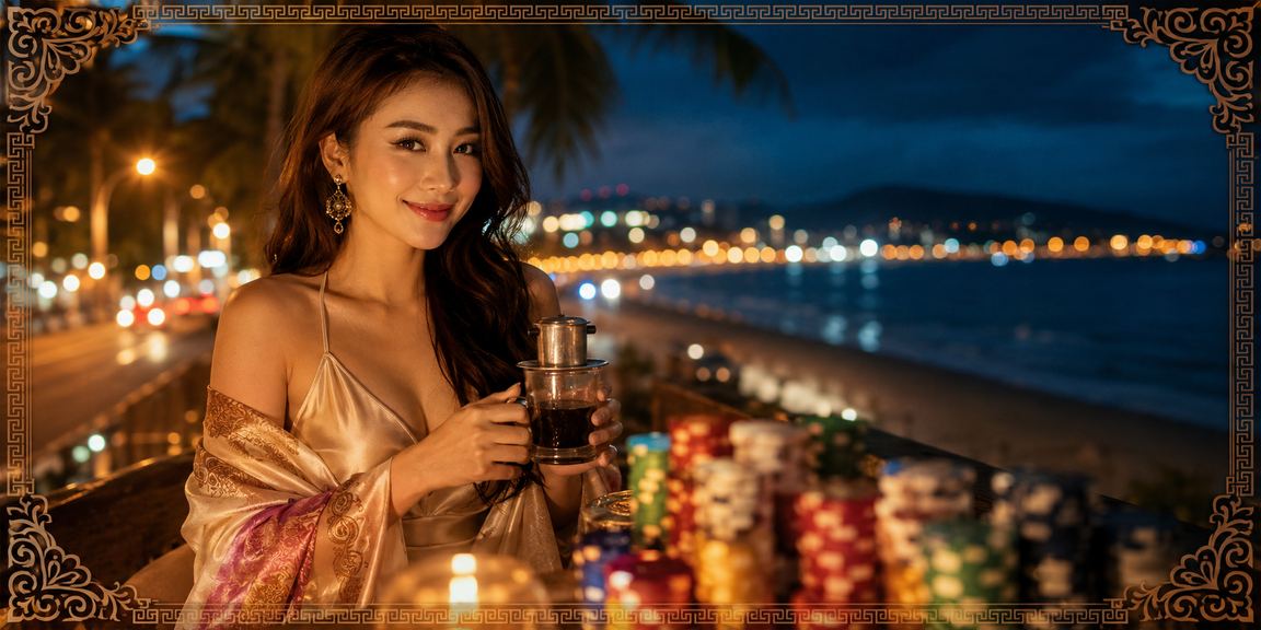 Hình ảnh bãi biển Mũi Né lung linh dưới ánh đèn, biểu tượng cho chương trình khuyến mãi hè trên dxmb